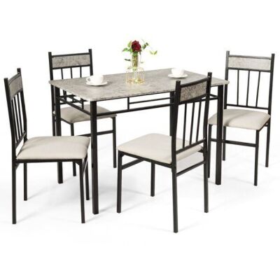 5 Piece Dining Set Faux Marble Top Table 30'' and 4 Padded Seat Chairs W/ Metal Legs