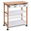 Bamboo Rolling Kitchen Storage Utility Cart with Drawers & Shelf