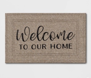 1'6"x2'6" "Welcome to Our Home" Mat Tan - Apache Mills, Like New Retail - $12.99