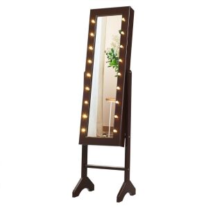 Mirrored Jewelry Cabinet Armoire Organizer with Led Lights - Brown