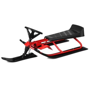 Kids Snow Sled with Steering Wheel & Double Brakes, Pull Rope