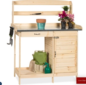 Best Choice Products, Garden Wooden Potting Bench w/ Metal Table Top - Natural, Like New, retail - $109.99