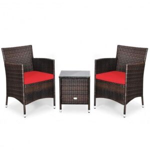 Outdoor Rattan Wicker 3-Piece Furniture Set with Cushions