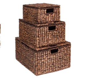 Set of 3 Large Hyacinth Storage Baskets w/ Handles, Lid - 21", 20", 18", Appears New, Retail $79.99