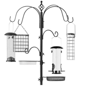 Bird Feeding Station, 6-Hook Steel Multi-Feeder Stand w/ 4 Feeders - 89in, Appears New