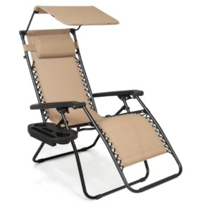 Folding Zero Gravity Recliner Patio Lounge Chair w/ Canopy, Side Tray, Appears New/Box Damaged