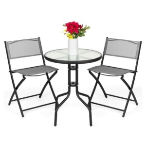 3-Piece Bistro Set w/ Glass Table, 2 Foldable Chairs, Appears New