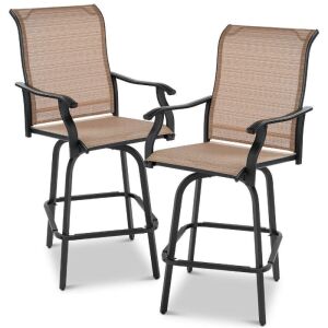 Set of 2 Swivel Barstools w/ 360 Rotation, All-Weather Mesh - Tan