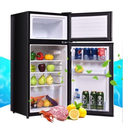 Costway 2 Door 3.4 cu ft. Unit Stainless Steel Compact Mini Refrigerator Freezer Cooler