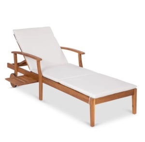 Adjustable Acacia Wood Chaise Lounge Chair w/ Side Table, Wheels - 79x26in, Appears New, Retail $229.99