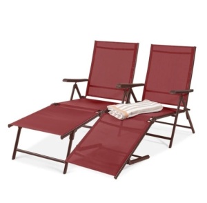 Set of 2 Outdoor Patio Chaise Recliner Lounge Chairs w/ Rust-Resistant Frame, Appears New, Retail $159.99