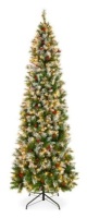 Pre-Lit Partially Flocked Spruce Pencil Tree w/ Berries, Pine Cones, 6ft