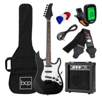 Beginner Electric Guitar Kit w/ Case, 10W Amp, Tremolo Bar - 39in, Jet Black