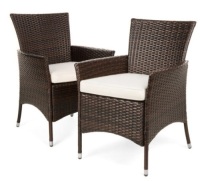 Set of 2 Handwoven Wicker Patio Dining Chairs w/ Water-Resistant Cushions&nbsp;