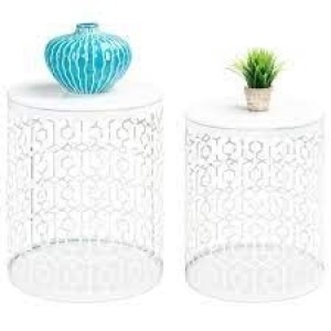 Set of 2 Decorative Round Side Accent Table Nightstands w/ Nesting Design