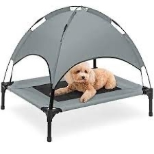 36in Outdoor Raised Cooling Pet Dog Bed w/ Canopy, Travel Bag