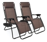 Set of 2 Adjustable Zero Gravity Patio Chair Recliners w/ Cup Holders, Brown&nbsp;