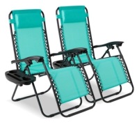 Set of 2 Adjustable Zero Gravity Patio Chair Recliners w/ Cup Holders, Mint
