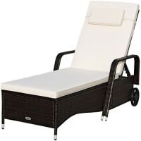 Reclining Patio Lounge Chair with Wheels - Rattan Wicker