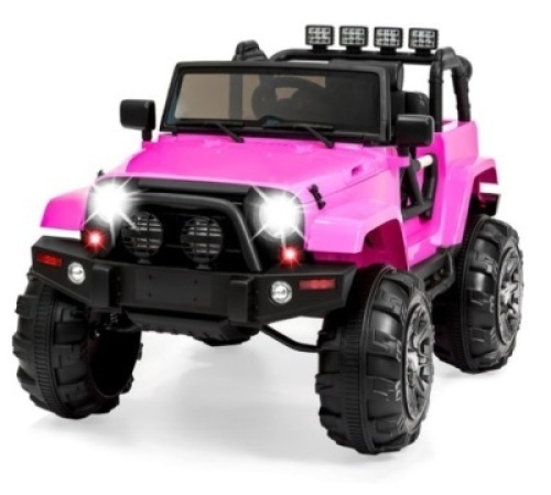 12V Kids Ride-On Truck Car Toy w/ 3 Speeds, LED, Remote, Bluetooth, Pink