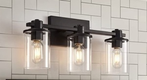 Black Vanity Light,3-Light Modern Bathroom Metal Wall Sconce Fixture with Clear Glass Shade, Appears New, Retail $72.99