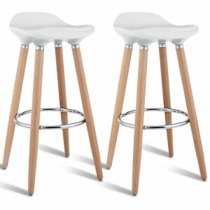 Set of 2 Abs Bar Stools with Wooden Legs