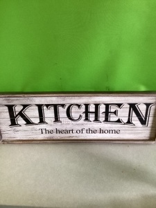 Vintage Wooden Sign for Home, Kitchen,Living Room, LargeWall Sign Farmhouse Wall Decor Wall Art, Freestanding Signwith Sayings- "Kitchen the heart of the hone" ,27.5 x 9.5Inchs, Like New, retail -$39.99