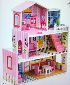 ROBUD Wooden Dollhouse with Furniture Doll House Preschool Dollhouse for Girls Toddler Dollhouse Playset, Like New, Retail - $54.99