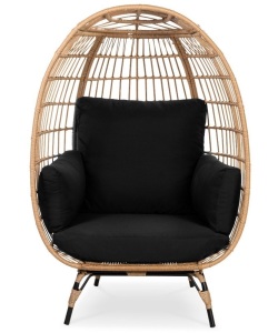 Best Choice Products Wicker Egg Chair Oversized IndoorOutdoor Patio Lounger w/ Steel Frame, 440lb Capacity - Black, Like New, Retail - $399