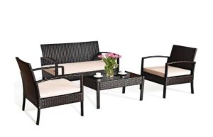 4-Piece Rattan Wicker Patio Conversation Set 