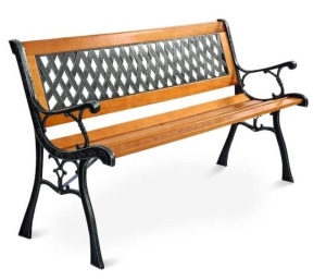 49.5 in. 2-Person Black Natural Wood Patio Outdoor Bench Porch Path Chair, Appears New, Retail l$214.98