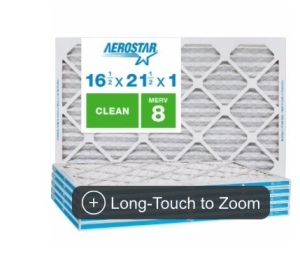 Aerostar 16 1/2x21 1/2x1 MERV 8, Clean Air Filter, Box of 6, New, Retail - $49.99