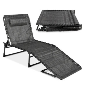 Portable Patio Chaise Lounge Chair Outdoor Recliner w/ Pillow, Appears New