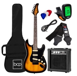 Beginner Electric Guitar Kit w/ Case, 10W Amp, Tremolo Bar - 39in, Appears New