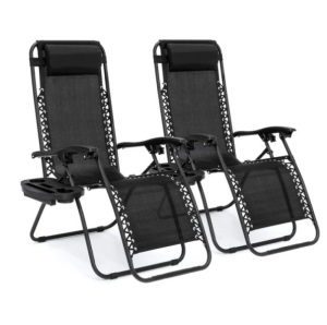 Set of 2 Adjustable Zero Gravity Patio Chair Recliners w/ Cup Holders, Appears New