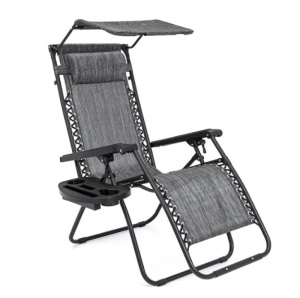 Folding Zero Gravity Recliner Patio Lounge Chair w/ Canopy, Side Tray, Appears New