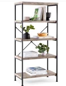 Best Choice Products 5-Tier Rustic Industrial Bookshelf DisplayDecor Accent w/ Metal Frame, Wood Shelves - Gray, Like New, retail - $139.99