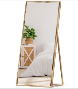 Best Choice Products 65x22in Full Length Mirror, RectangularBeveled Wall Hanging & Leaning Floor Mirror - Gold, Like New, Retail - $129.99