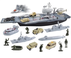 deAO Aircraft Carrier Toy Army Men with Scale Model WarplanesWarships Military Vehicles Battleship Planes Helicopter Trucks Tank Toys for Kids Boys Girls 28 Inches, Like New, Retail - $46