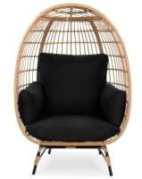 Wicker Egg Chair Oversized Indoor Outdoor Patio Lounger, Black