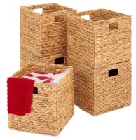 Set of 5 Collapsible Hyacinth Storage Baskets w/ Inserts - 10.5x10.5in, Natural