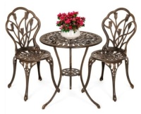3-Piece Cast Aluminum Patio Bistro Furniture Set, Brown