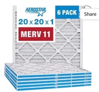 Aerostar 20x20x1 MERV 11&nbsp;MERV 11&nbsp;Pleated Air Filter, AC Furnace AirFilter, 6 Pack (Actual Size: 19&nbsp;3/4"x 19 3/4" x 3/4"), New, Retail - $45