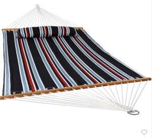 Sunnydaze Heavy Duty 450-Pound Capacity Quilted FabricHammock Two-Person with Spreader Bars - Nautical Stripe, Like New, retail - $80.95