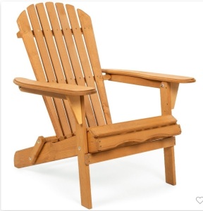 Best Choice Products Folding Adirondack Chair Outdoor WoodenAccent Lounge Furniture for Yard, Patio w/ Natural Finish, Like New, retail - $69.99