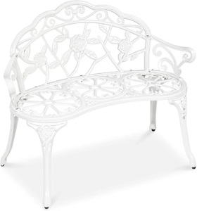 Best Choice Products Outdoor Bench Steel Garden Patio PorchLoveseat Furniture for Lawn, Park, Deck Seating w/Floral RoseAccent, Antique Finish White, Like New, Retail - $109.99