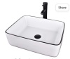 White Ceramic Bathroom Sink, 19" x 15" Above CounterPorcelain Vessel Sink with Black Faucet and Pop up drain Combo,Rectangle, Like New, Retail - $101.90