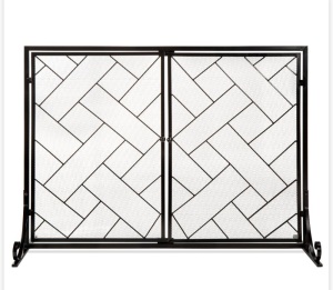 Best Choice Products 44x33in 2-Panel Handcrafted Wrought IronGeometric Fireplace Screen w/ Magnetic Doors - Black, Like New, Retail - $89