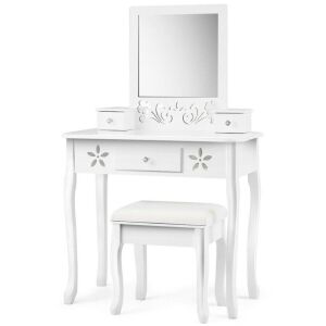 Modern Carved Vanity Table and Stool Set