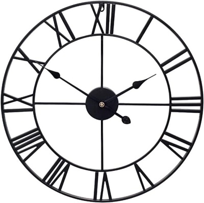 Little kuku 32 Inch Farmhouse Large Wall Clock European RetroClock with Roman Numerals, Metal Vintage Decorative Big Oversized WallClock for Home/Loft/Living Room/Kitchen, Black, Like New, Retail - $85.99